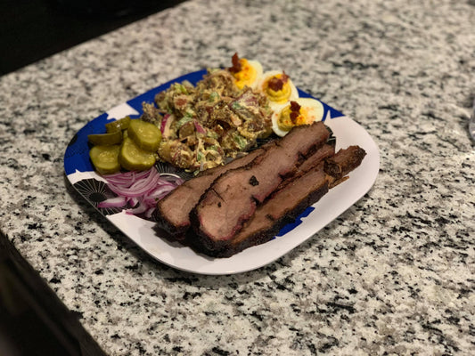 Smoked brisket with salad and eggs