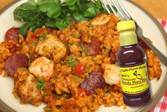 Tank's Bloody Mary Cocktail Mix is the perfect addition to this Jambalaya recipe