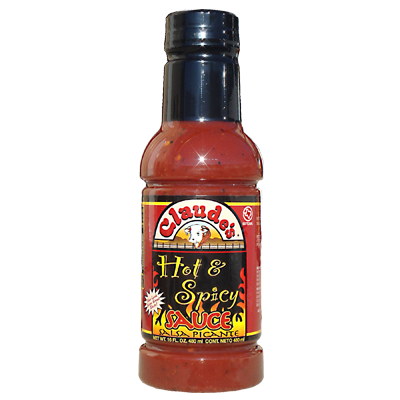 Claude's Sauces Hot & Spicy Sauce in a 16 ounce bottle.